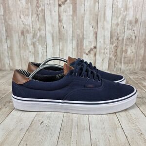 Vans Era Navy Blue Canvas Sneakers Leather Accent Mens Size 12